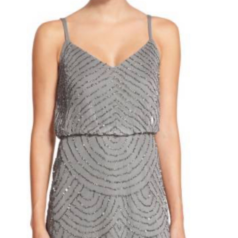 ADRIANNA PAPELL Beaded Sequin Slvr/Gry Tank Formal Dress